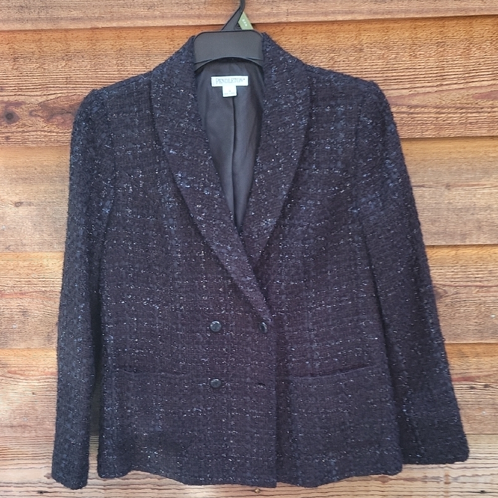 Pendelton all Black Textured Blazer 14 Lurex possibly Vintage